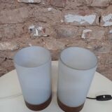 Pair of scandinavian table lamp glass and teak