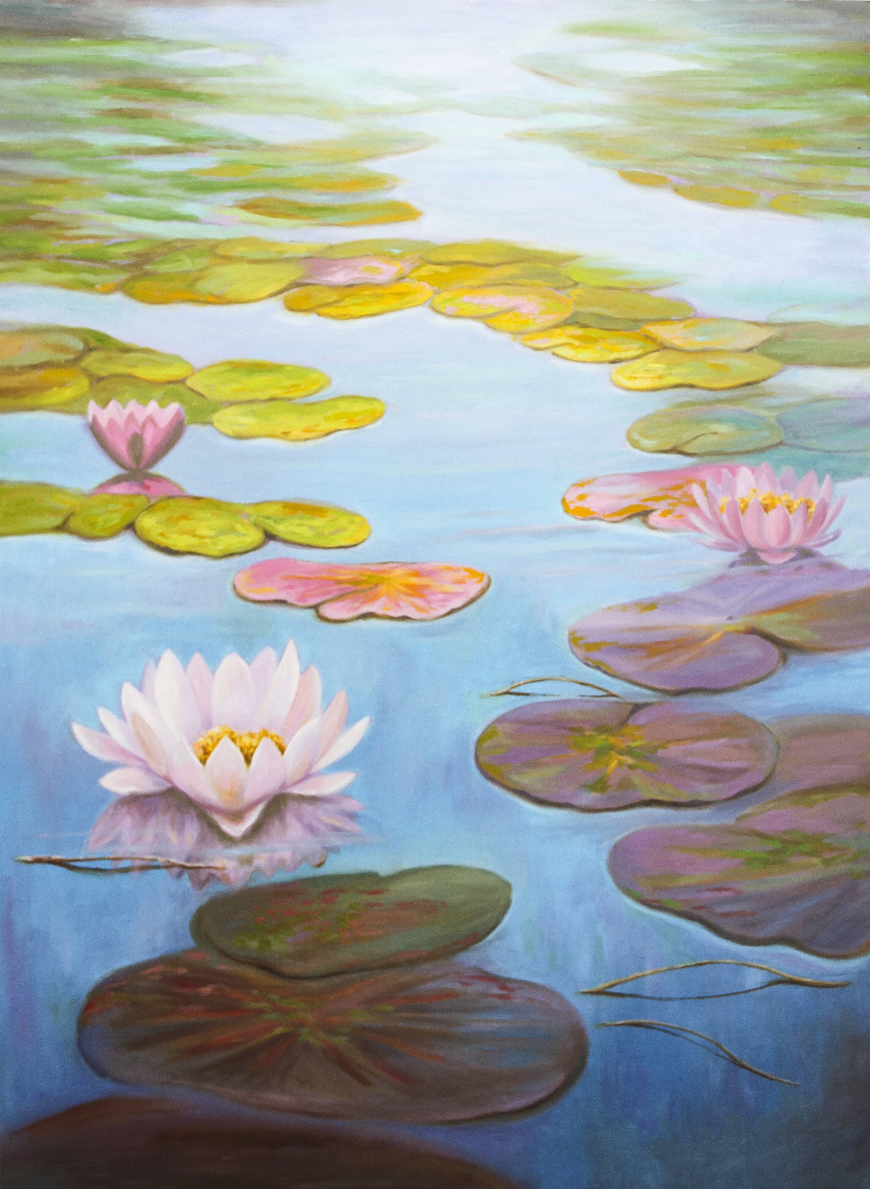 Cuadro de nenúfares pintado al óleo firmado por el autor. Nenúfares al oleo