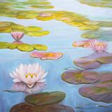 Cuadro de nenúfares pintado al óleo firmado por el autor. Nenúfares al oleo