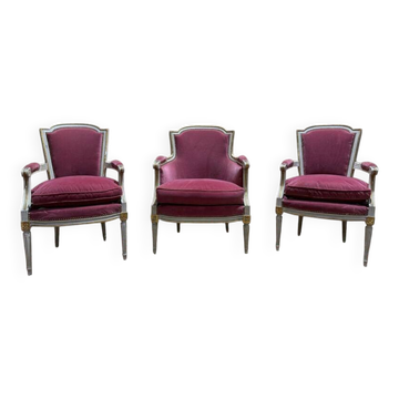 Paire de fauteuils et bergère et style Louis XVI