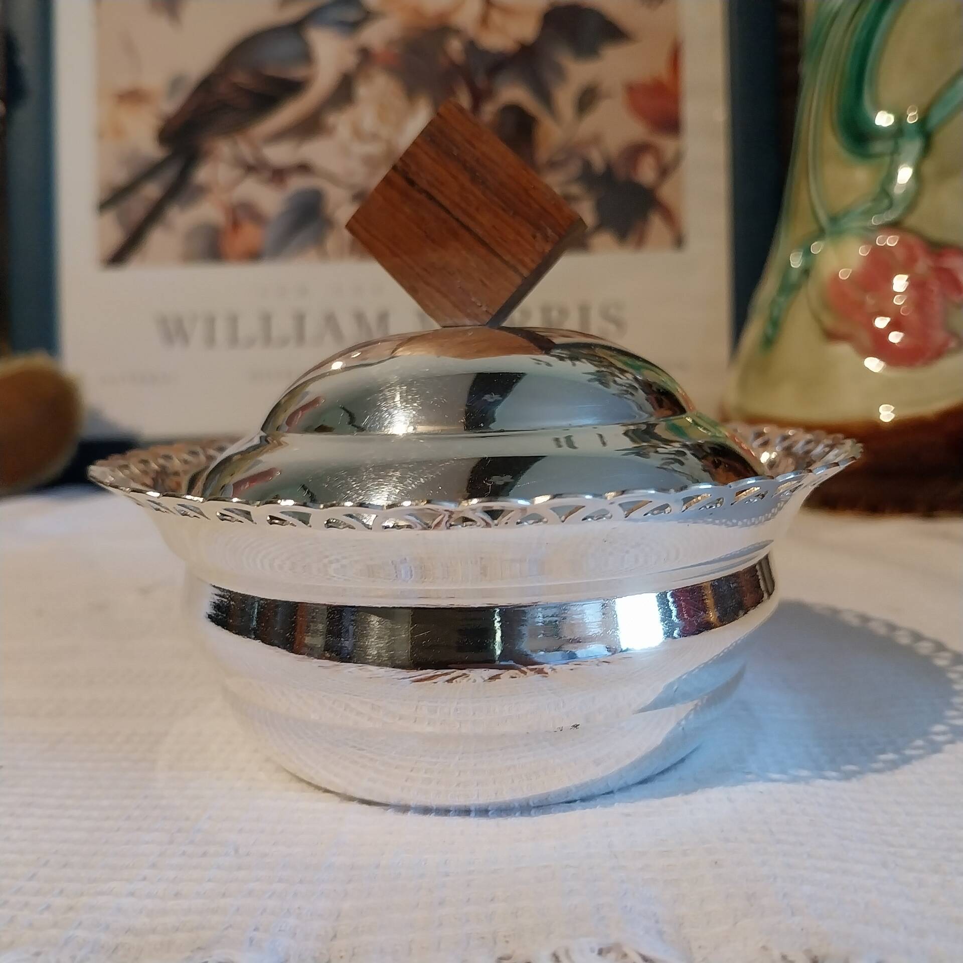 Vintage Art Deco silver metal sugar bowl
