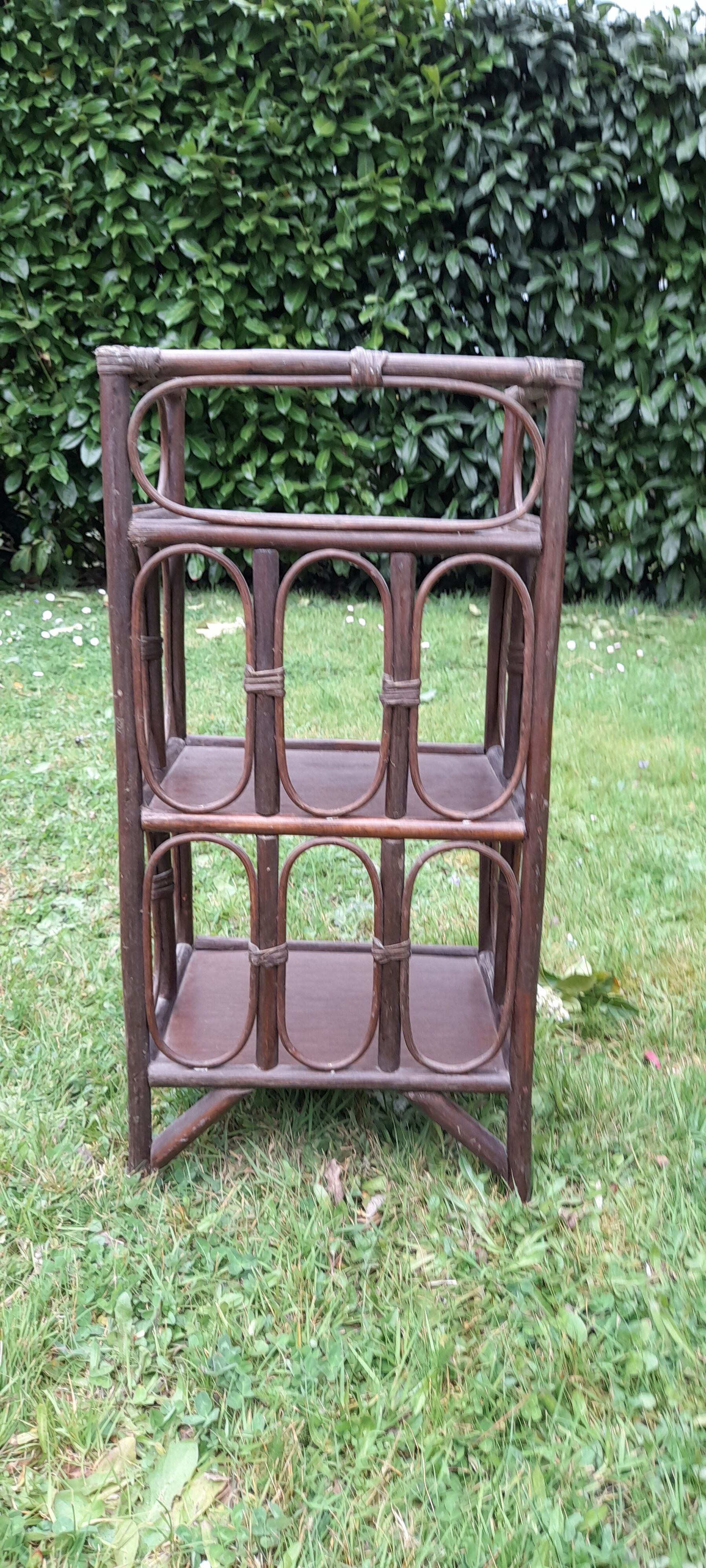 Bamboo and rattan foot shelf, dark version, vintage