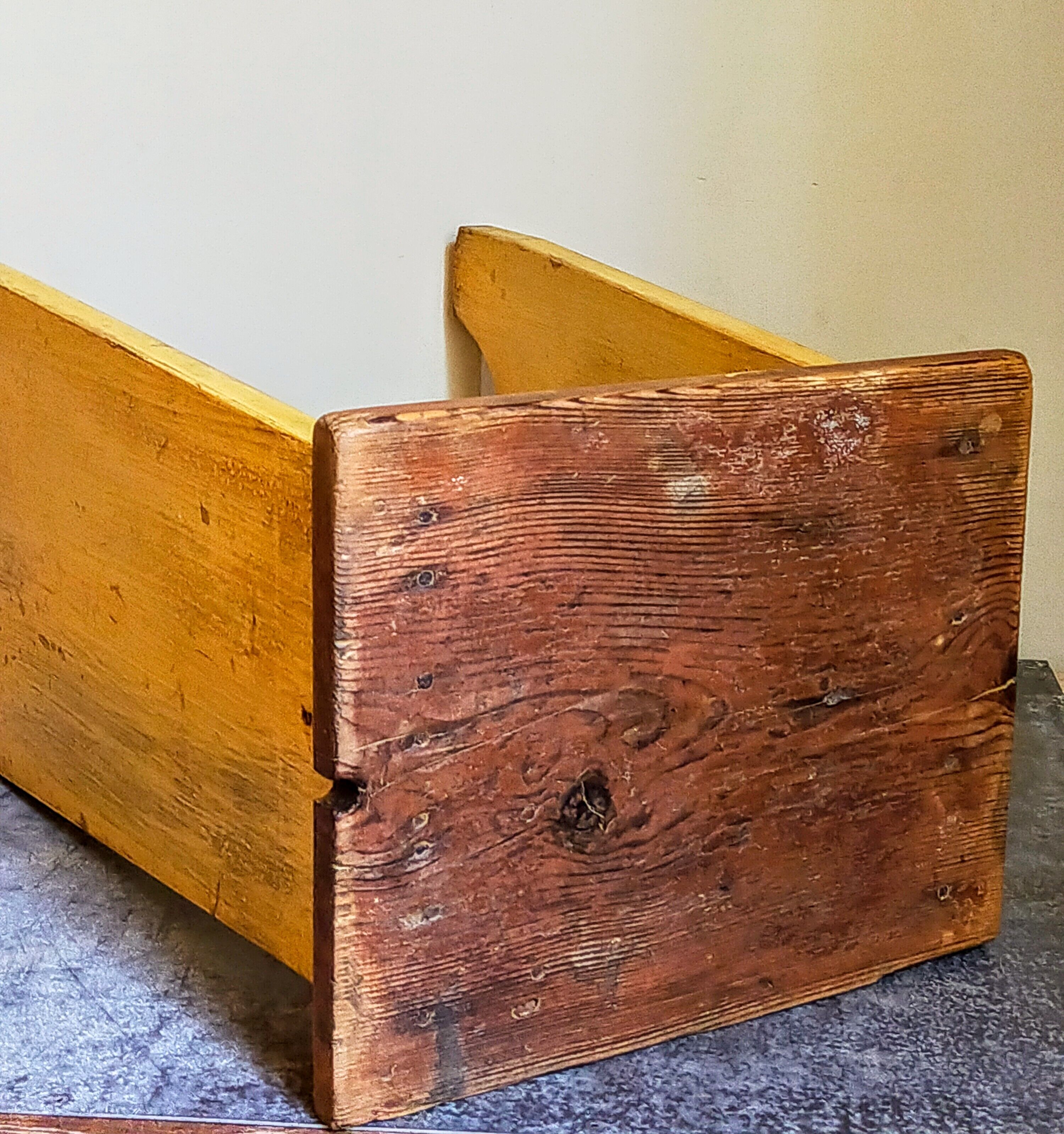 Art-populaire workshop stool in patinated painted wood