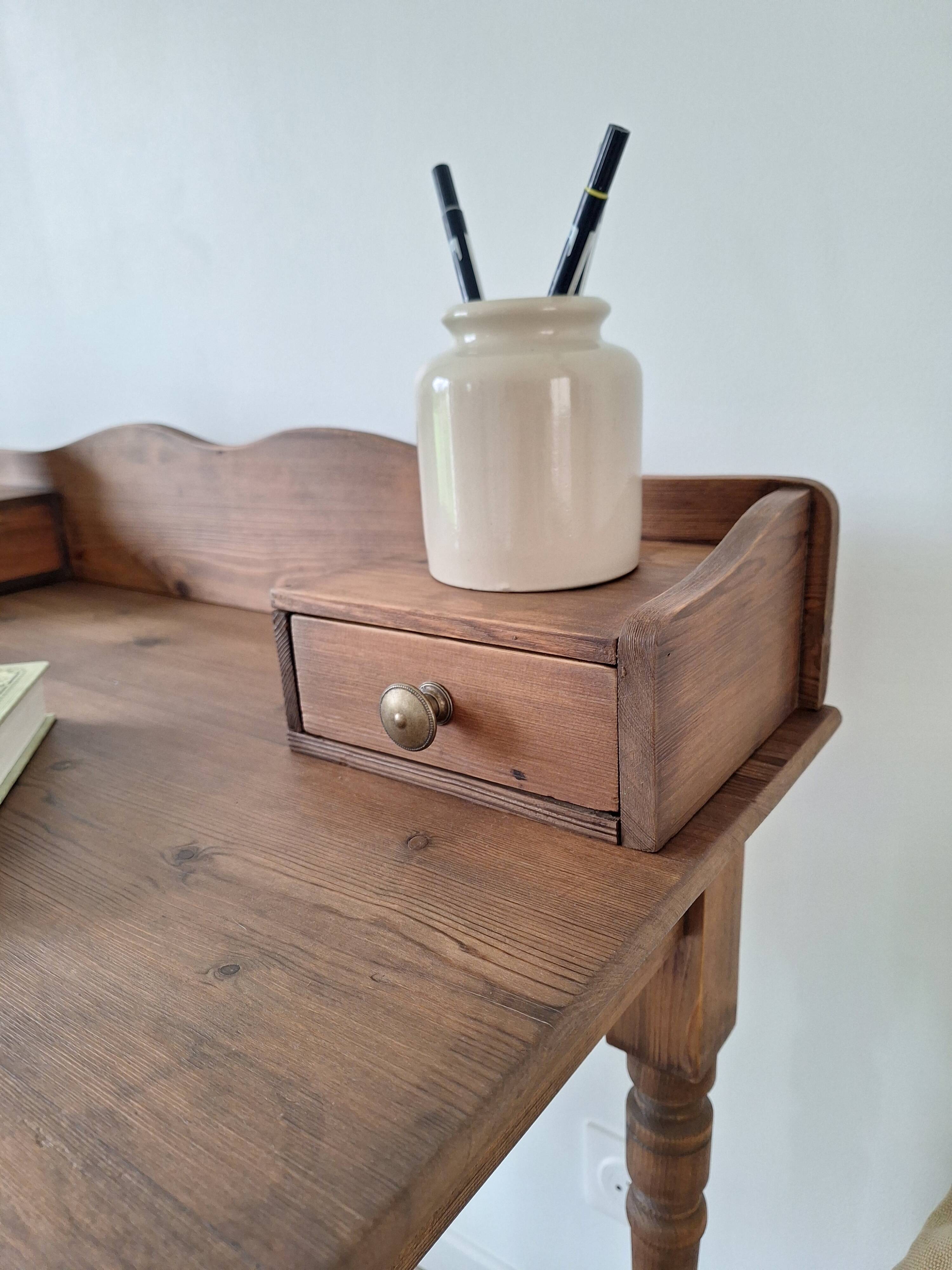 Antique solid wood desk with tiers – metal handles