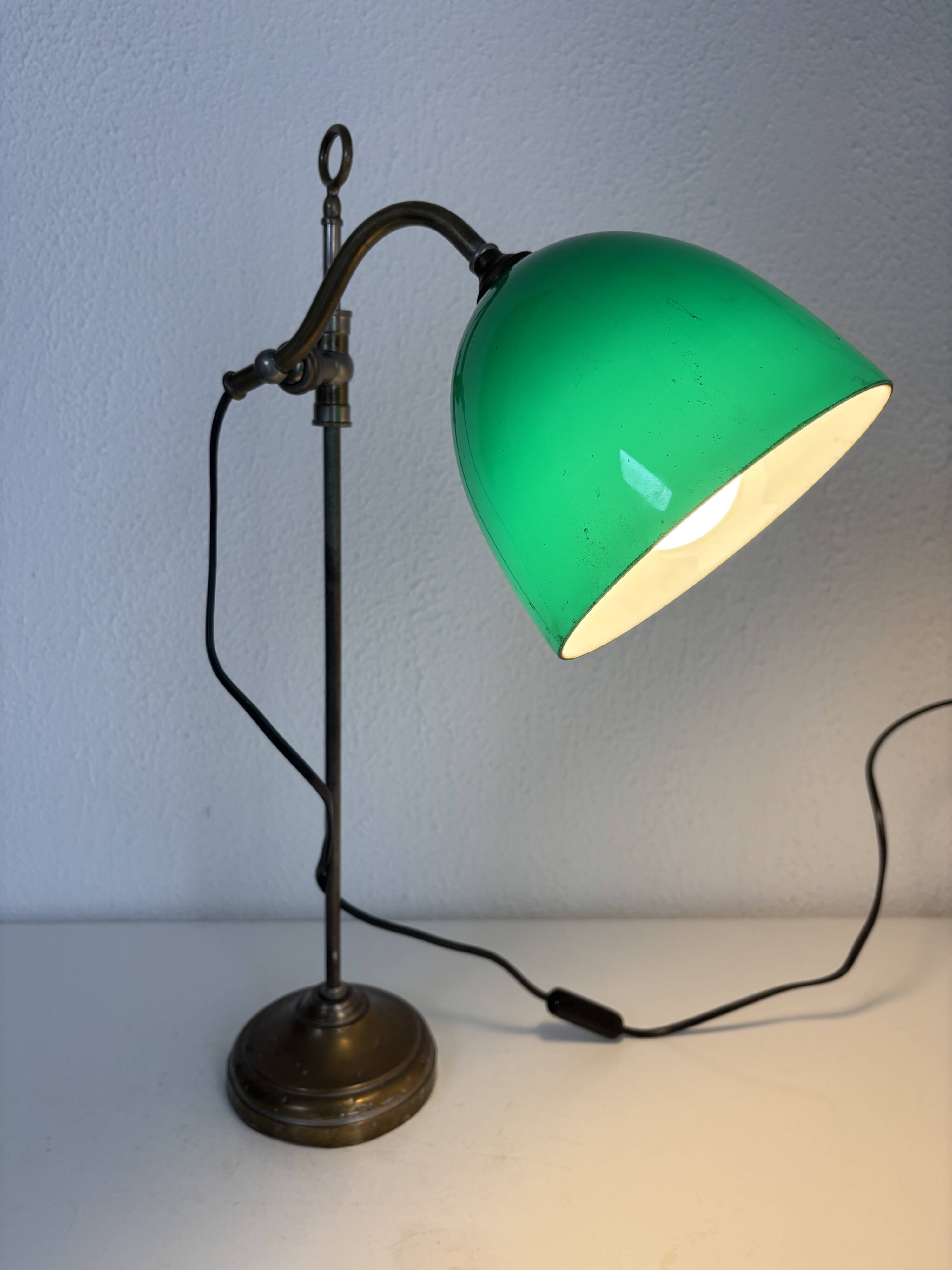 Vintage 1920s desk lamp in nickel-plated brass, celadon - 52 cm