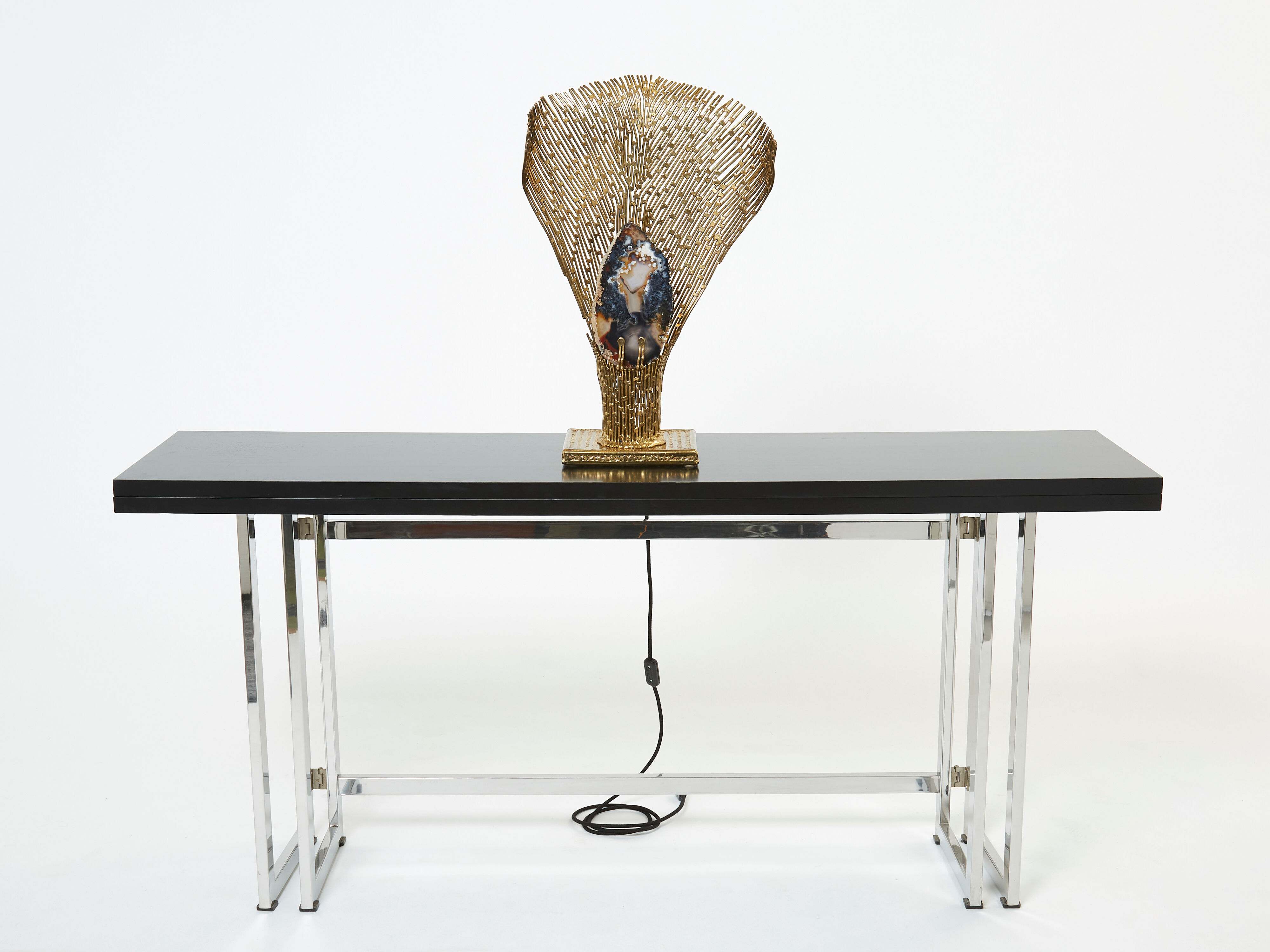 Rare brass lamp stones by Henri Fernandez for Maison Honoré 1970