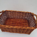 rectangular wicker storage pan with protective canvas cover