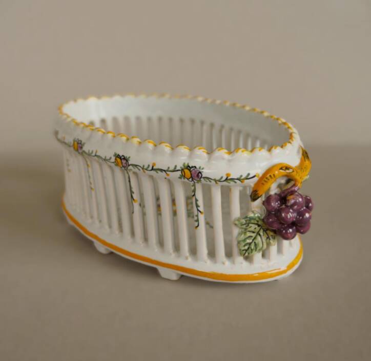 Basket-shaped openwork vase Malicorne faience Emile Tessier