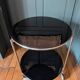 Vintage side table on wheels – black glass top