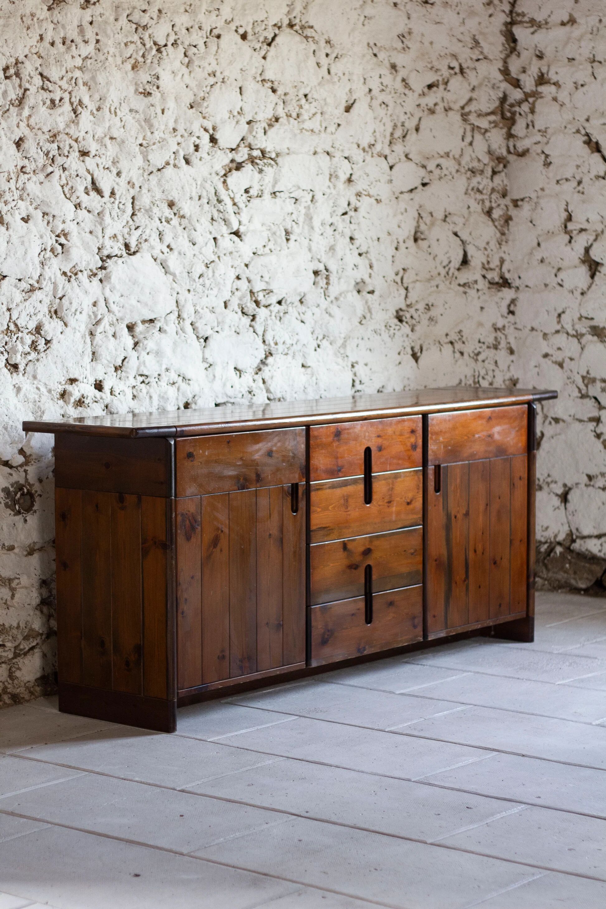Enfilade by Silvio Coppola in stained solid wood, 1970.