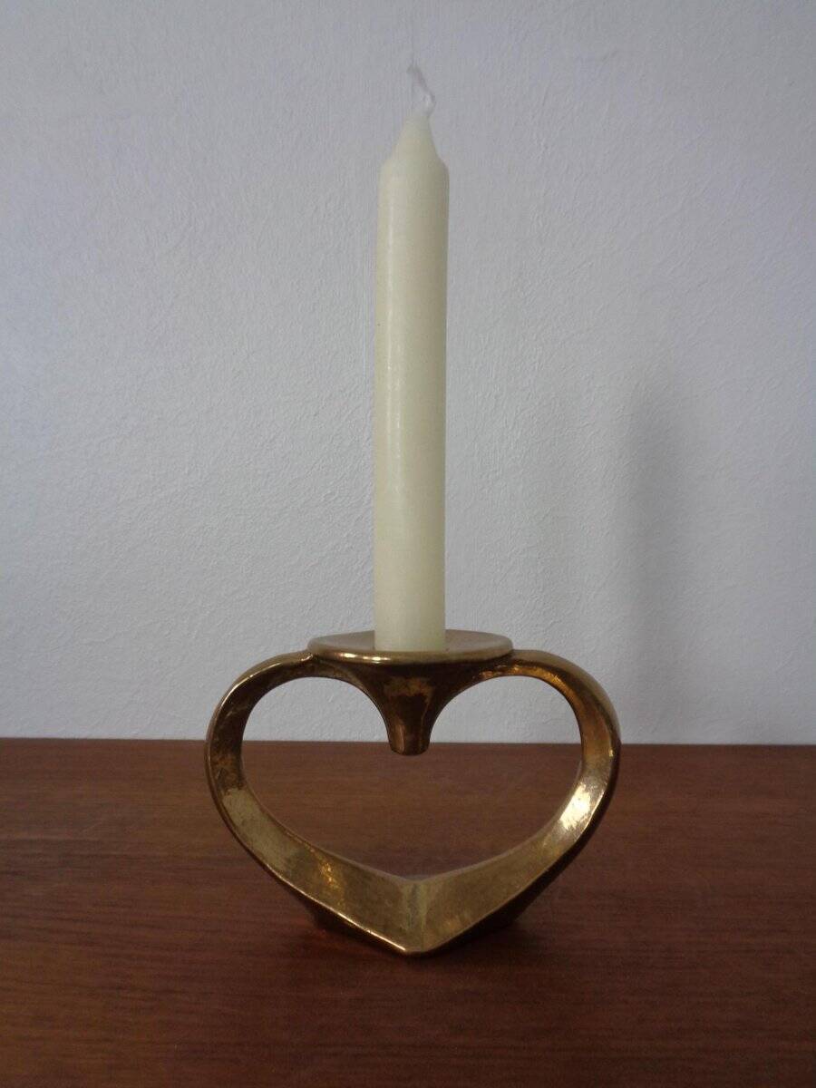Brutalist Heart-Shaped Bronze Candlestick by Michael Harjes, 1960s