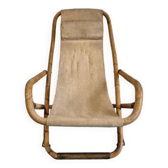 Chaise longue en bambou des années 50