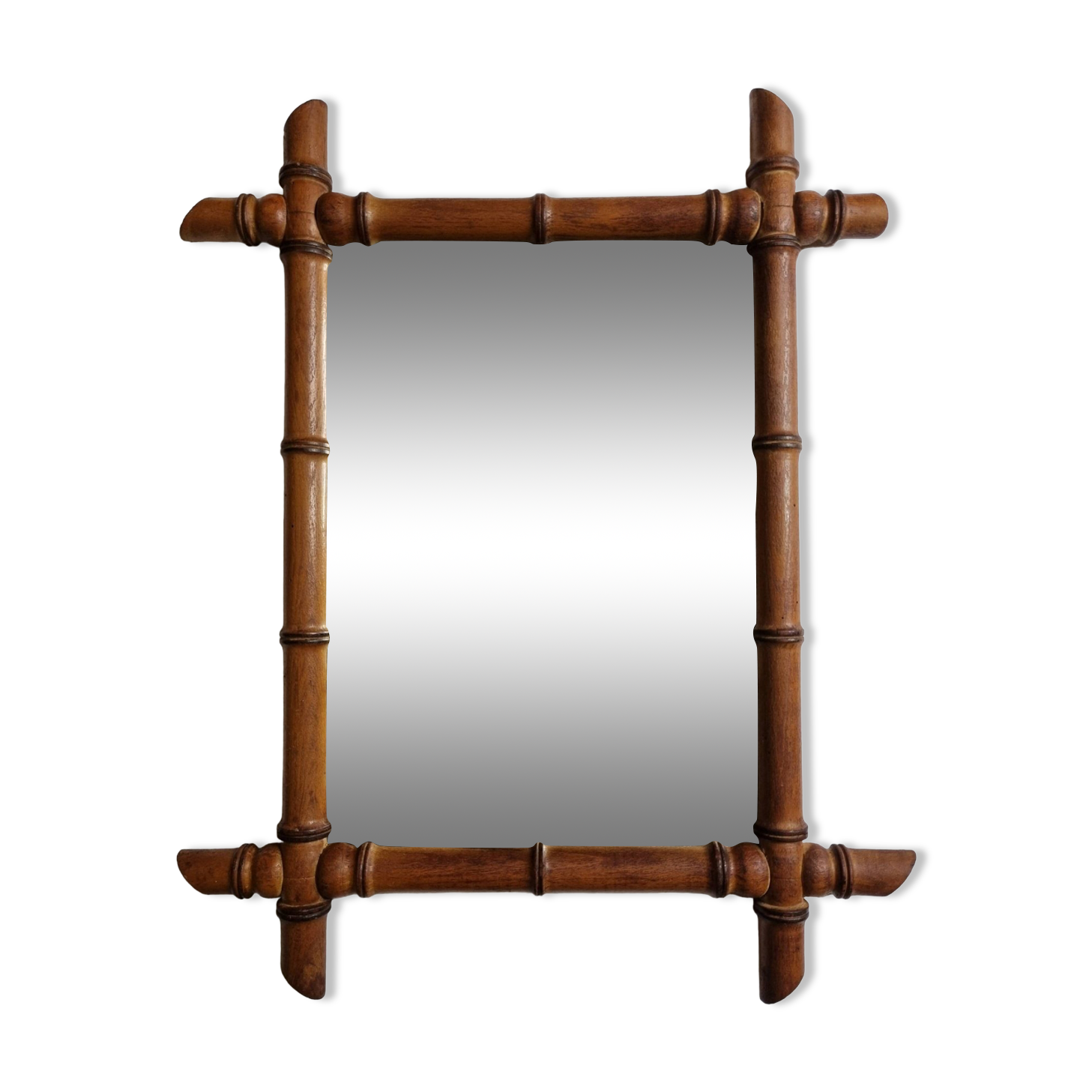 Turned wooden mirror in imitation of bamboo, mid-century, 47 cm x 59 cm