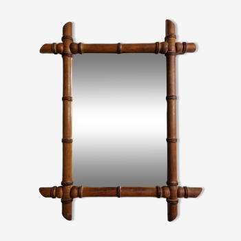 Miroir en bois tourné à l'imitation du bambou, mid-century, 47 cm x 59 cm