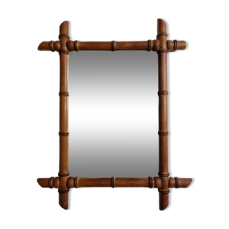 Turned wooden mirror in imitation of bamboo, mid-century, 47 cm x 59 cm