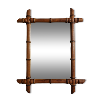 Miroir en bois tourné à l'imitation du bambou, mid-century, 47 cm x 59 cm