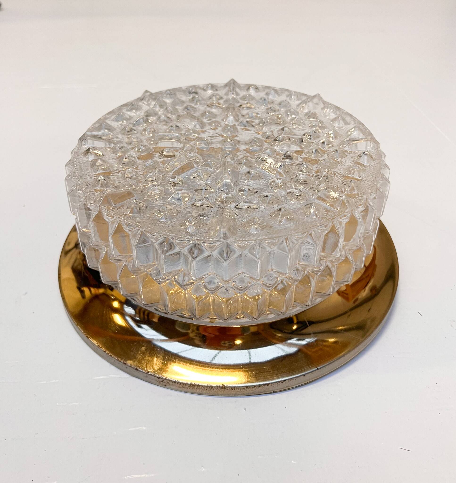 Gold colored glass ceiling or wall lamp in Hollywood style, 1970s