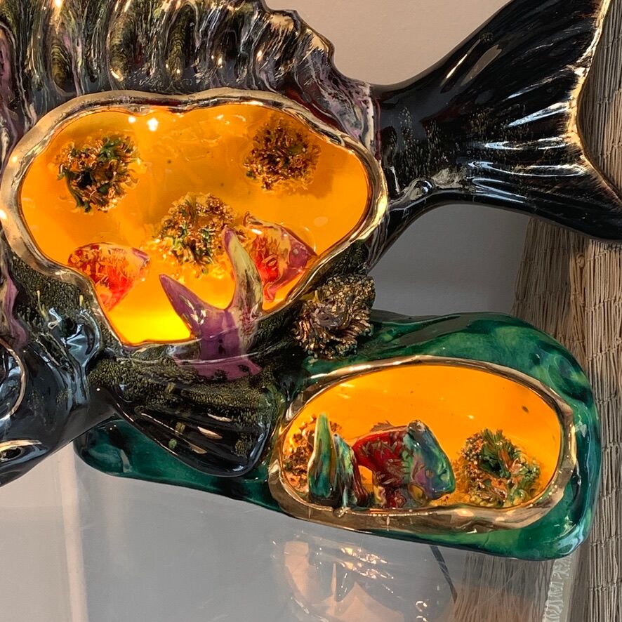 Lamp night light fish ceramic 1960