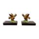 Bronze and marble bookends representing 2 roosters