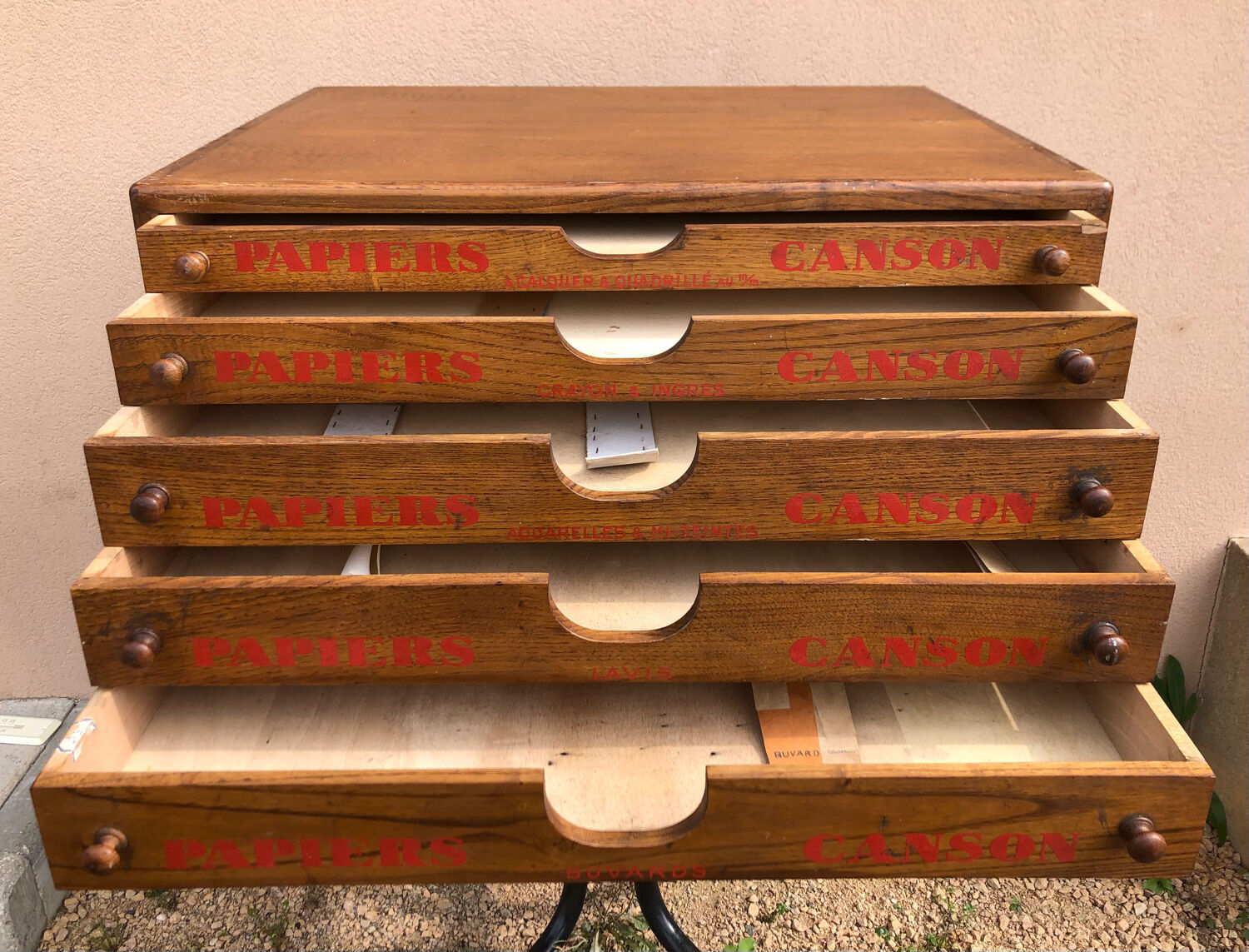 Craft furniture: display of old stationery for Cansons Papers.  50s