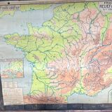 Old cardboard school map of France