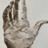 Painting signed watercolor monochrome sepia study statue “the hand reveals the man”
