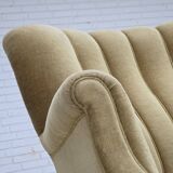 1960s, Danish armchair, green furniture velour, oak wood.