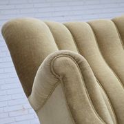 1960s, Danish armchair, green furniture velour, oak wood.