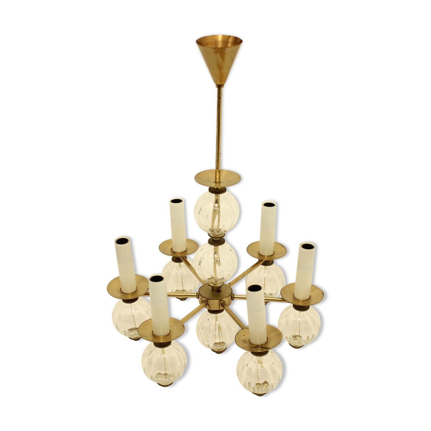 Lustre en laiton avec des ampoules en verre