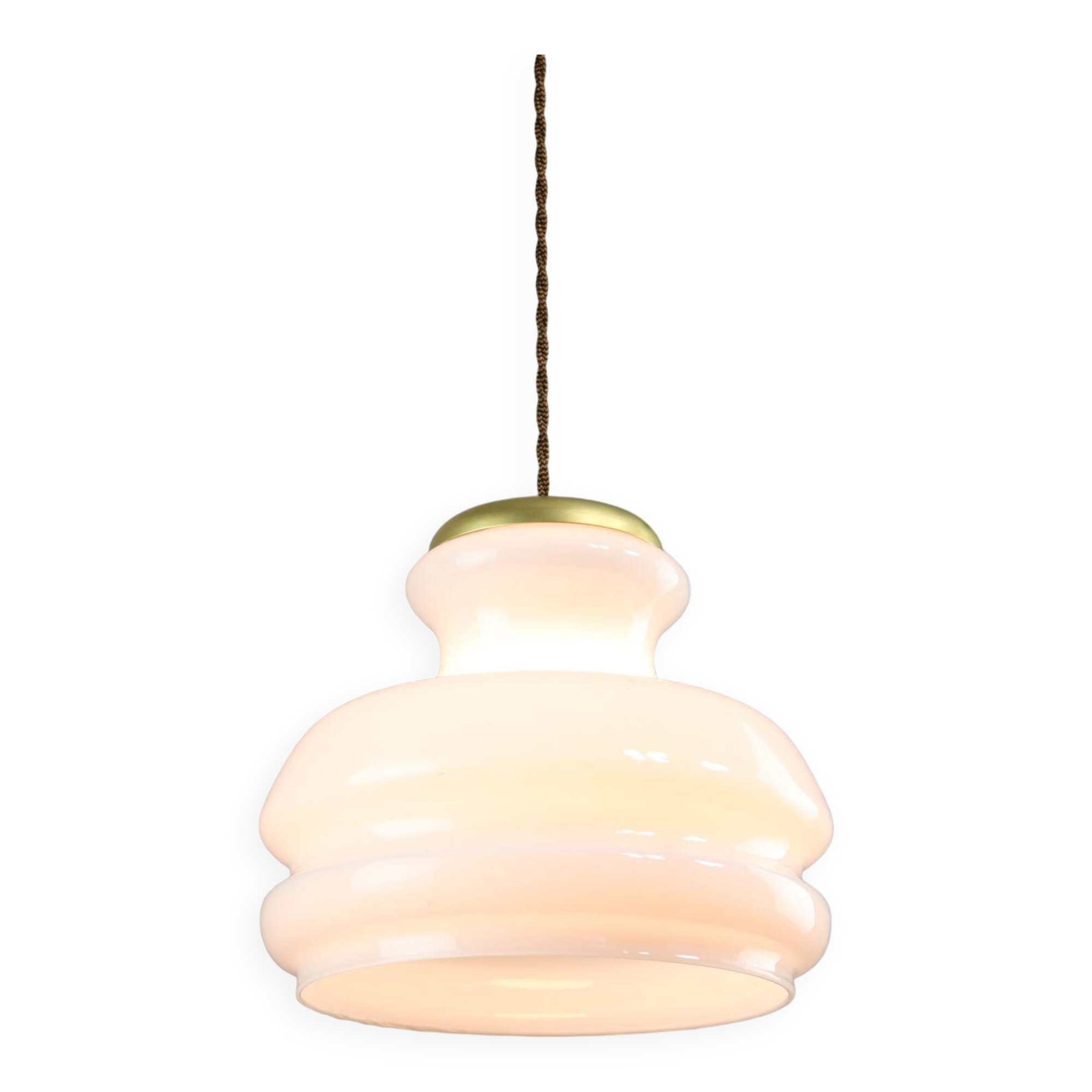 Mid-century italian brass and opaline pendant lamp, 1950s