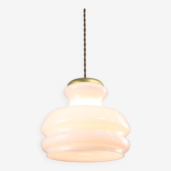 Mid-century italian brass and opaline pendant lamp, 1950s