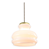 Lampe à suspension mid-century en laiton et opaline, italie, 1950s