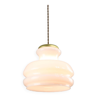 Mid-century italian brass and opaline pendant lamp, 1950s