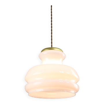 Mid-century italian brass and opaline pendant lamp, 1950s