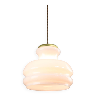 Lampe à suspension mid-century en laiton et opaline, italie, 1950s