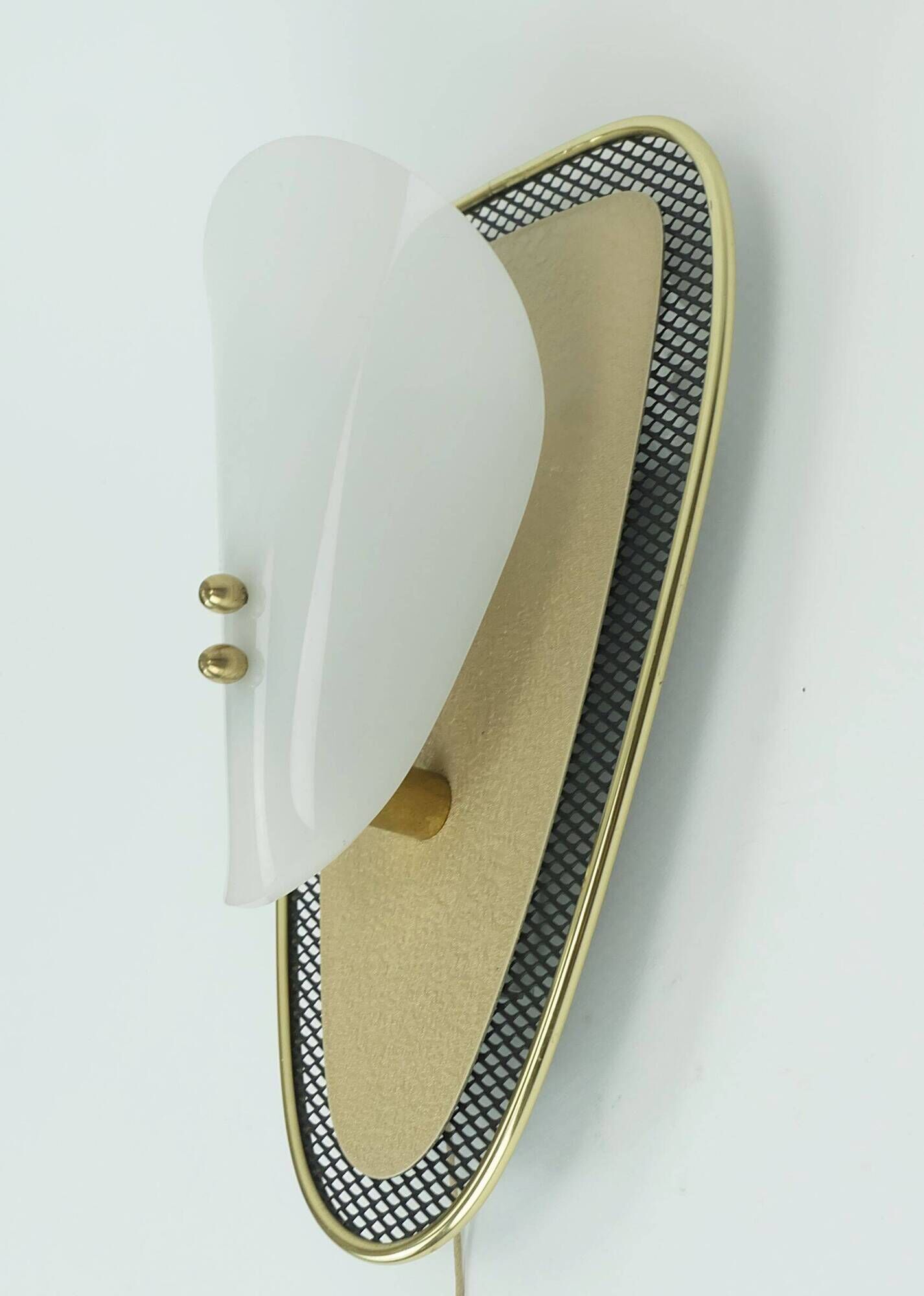1950s sconce metal mesh and brass with white acrylic shades