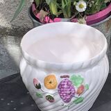 Large slip cover in white enameled ceramic, with vintage fruit decoration