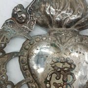 Grand ex voto coeur argent 15 cm antique italien grace reçu