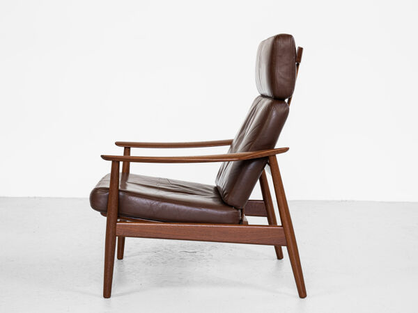 fauteuil En Teck Et cuir Par Arne Vodder Pour France & Søn Années 1960