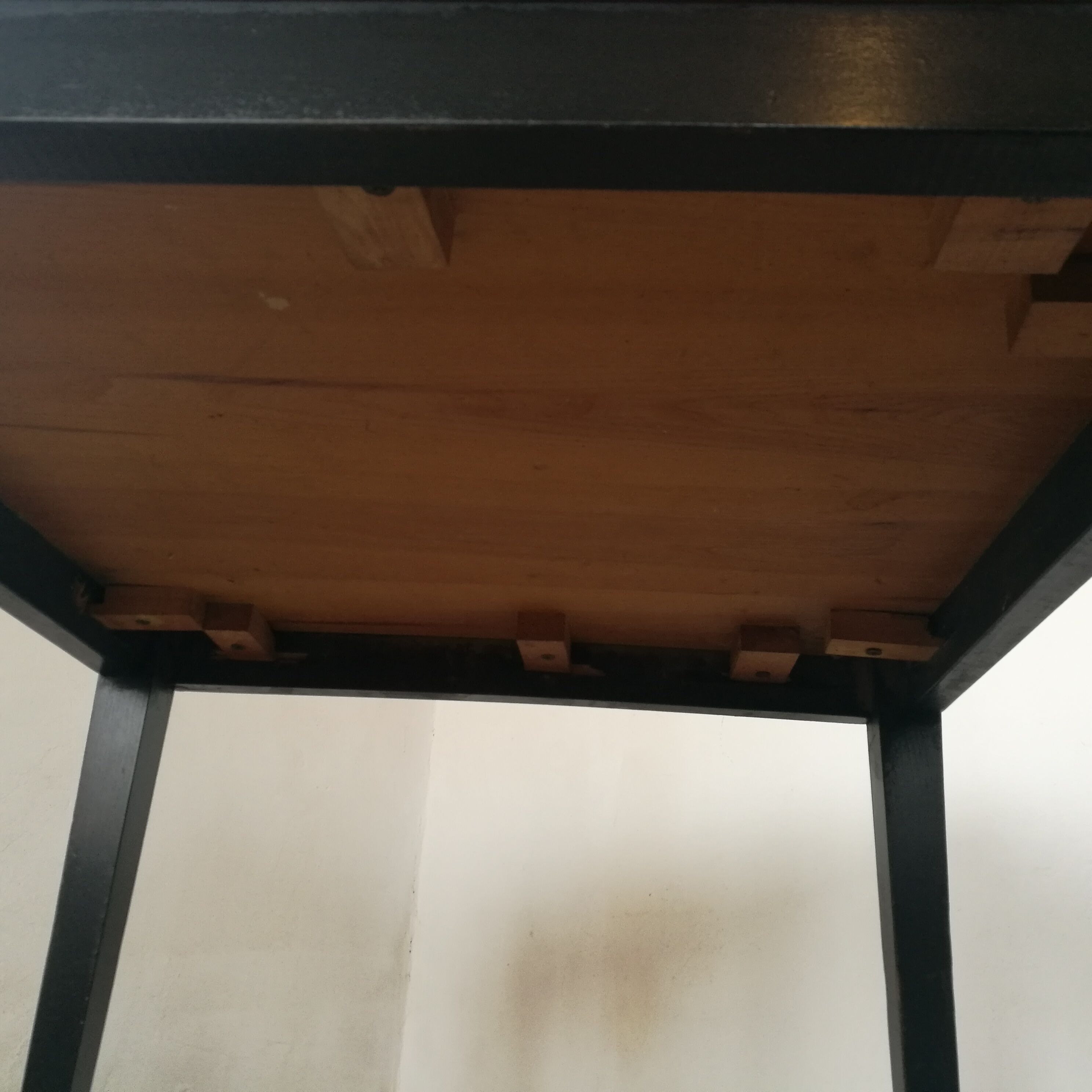 Scandinavian square table, spindle feet