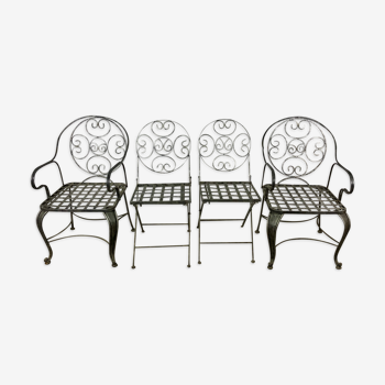 Chaises et fauteuils de jardin (série de 4) vintage 1980 en fer forgé