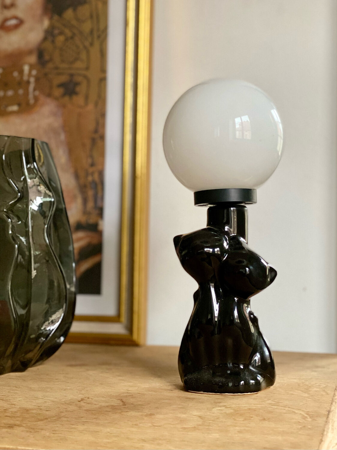 Ceramic black cat couple lamp