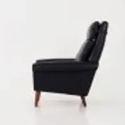 Fauteuil en cuir noir, design danois, années 1970, production : Danemark