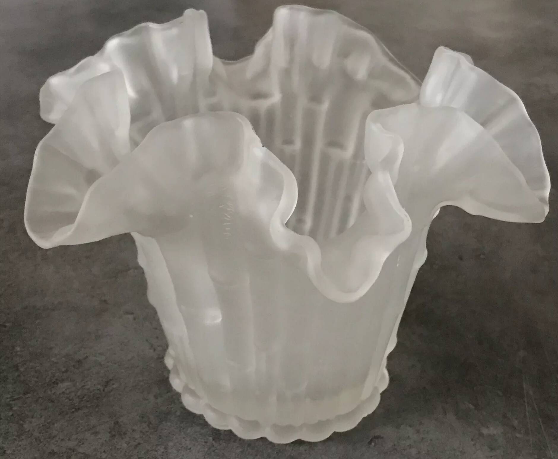 Vintage frosted glass vase from Italy in a tulip shape with a flared rim.