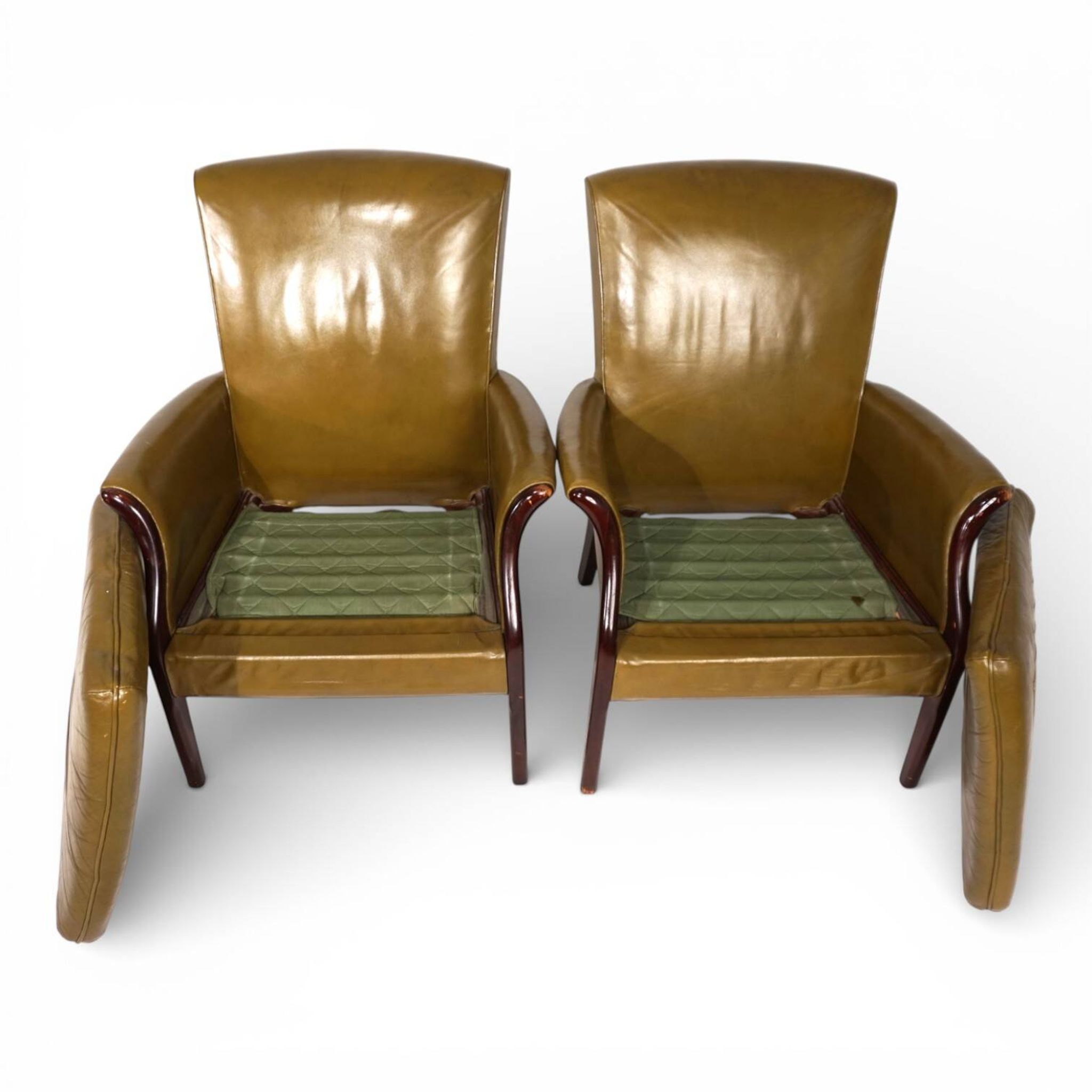 Set of two moss green Froxfield leather armchairs by Parker Knoll, 1960