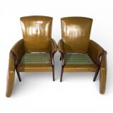 Set of two moss green Froxfield leather armchairs by Parker Knoll, 1960