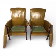 Set of two moss green Froxfield leather armchairs by Parker Knoll, 1960
