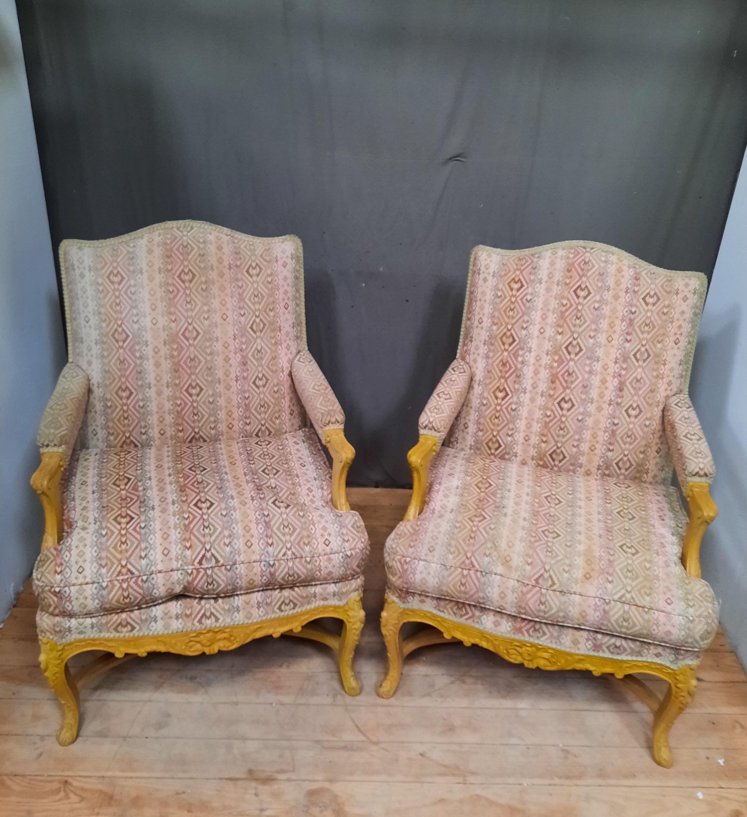 Pair of louis xv style upholstered armchairs