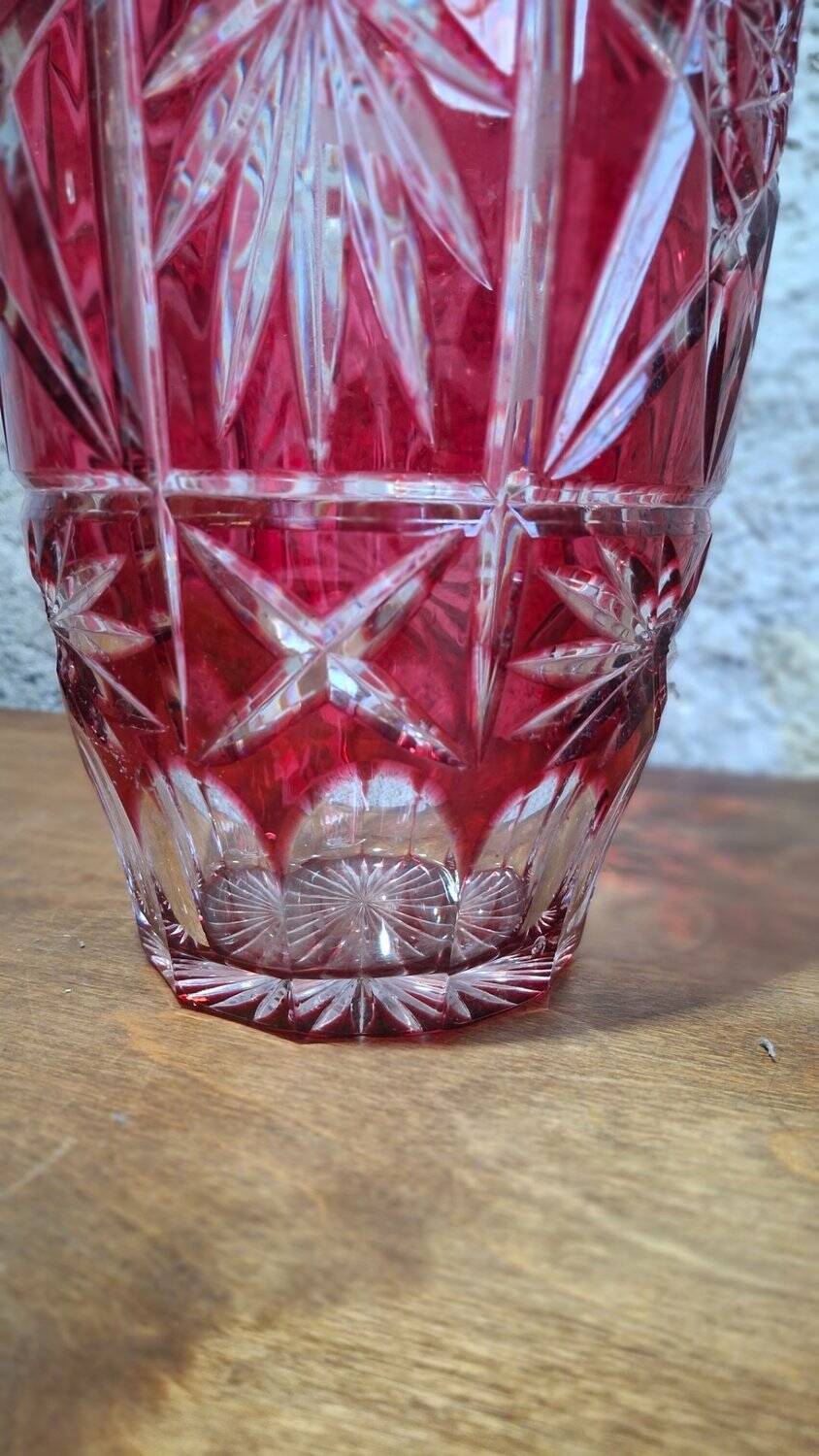 Large ruby red cut crystal vase – Central Europe 1950s