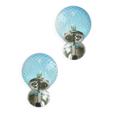 Set of Two Contemporary Light-Blue "Ballotton" Murano Glass Wall Sconces